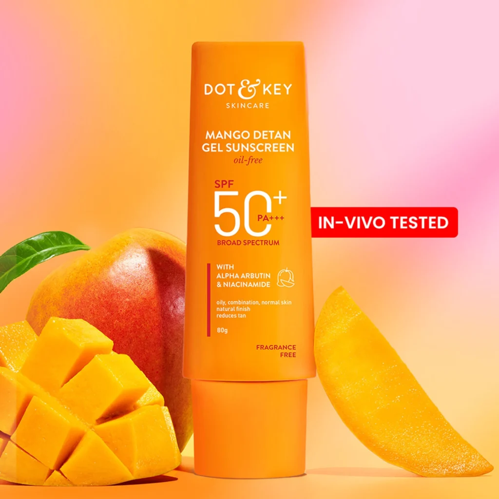 Dot & Key SPF 50 PA++++ Mango Detan Gel Sunscreen (50g) | Oil-Free | Anti-Tan | Brightening & UVA/UVB Protection