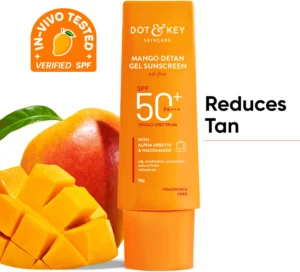 Dot & Key SPF 50 PA++++ Mango Detan Gel Sunscreen (50g) | Oil-Free | Anti-Tan | Brightening & UVA/UVB Protection