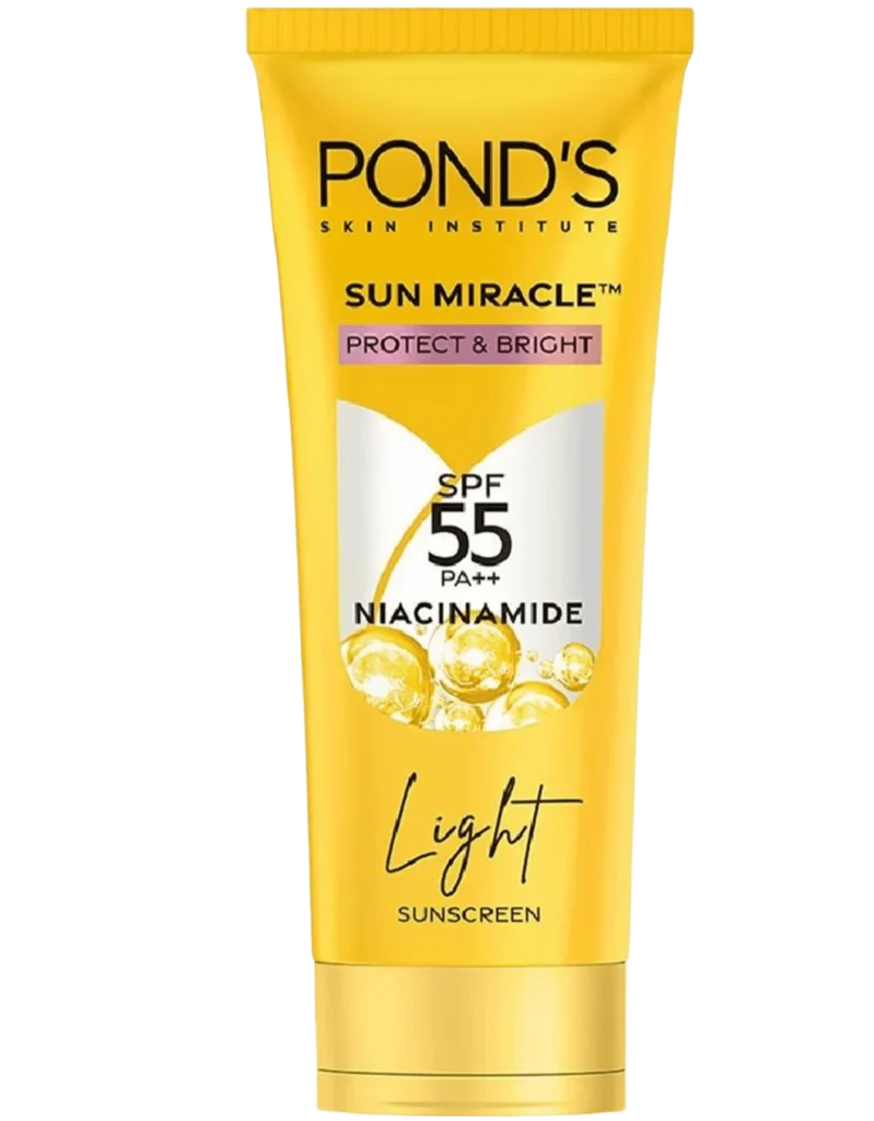 POND’s SPF 55 PA++ Light Sun Miracle Protect & Bright Sunscreen (50g) | With 3% Niacinamide & Vitamin C