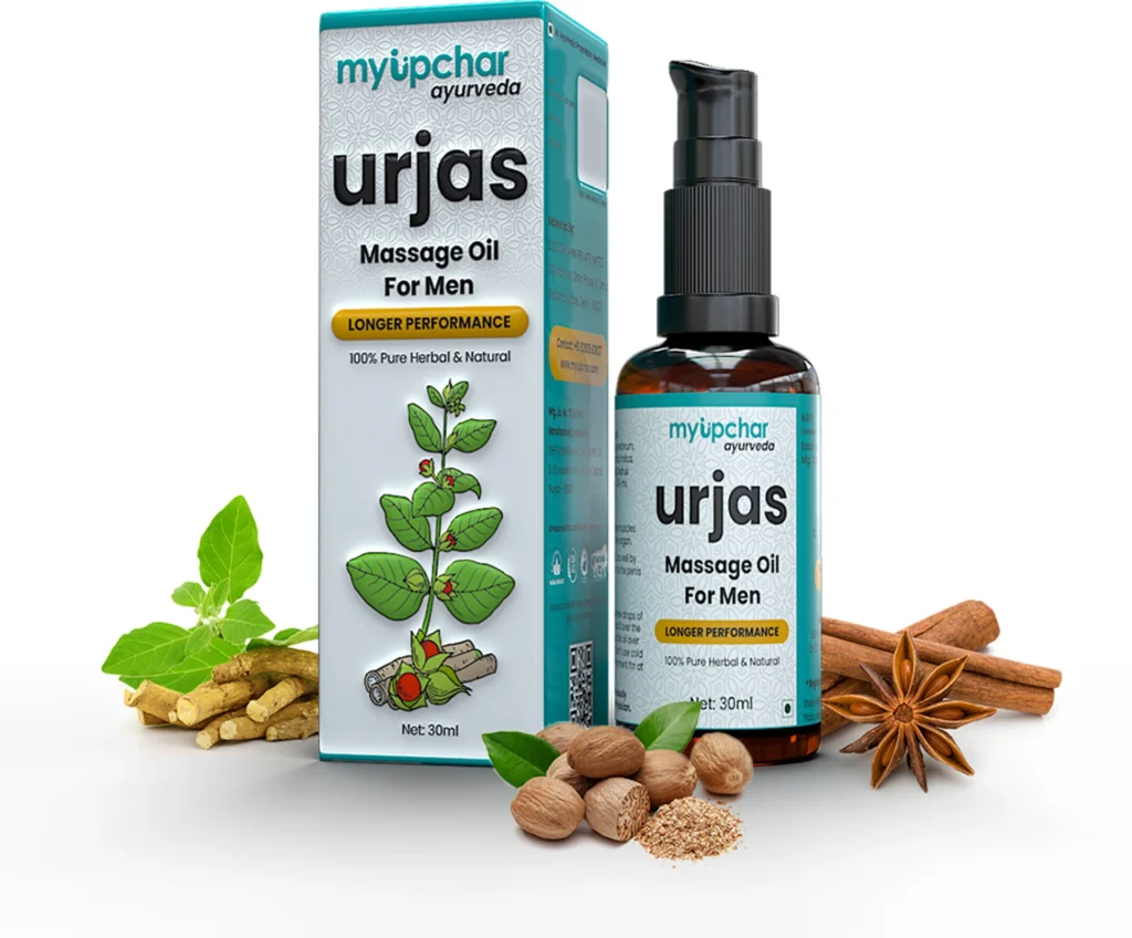 myUpchar Ayurveda Urjas Massage Oil for Men (30g) | Herbal Relaxation Oil | Muscle Relief & Wellness Support